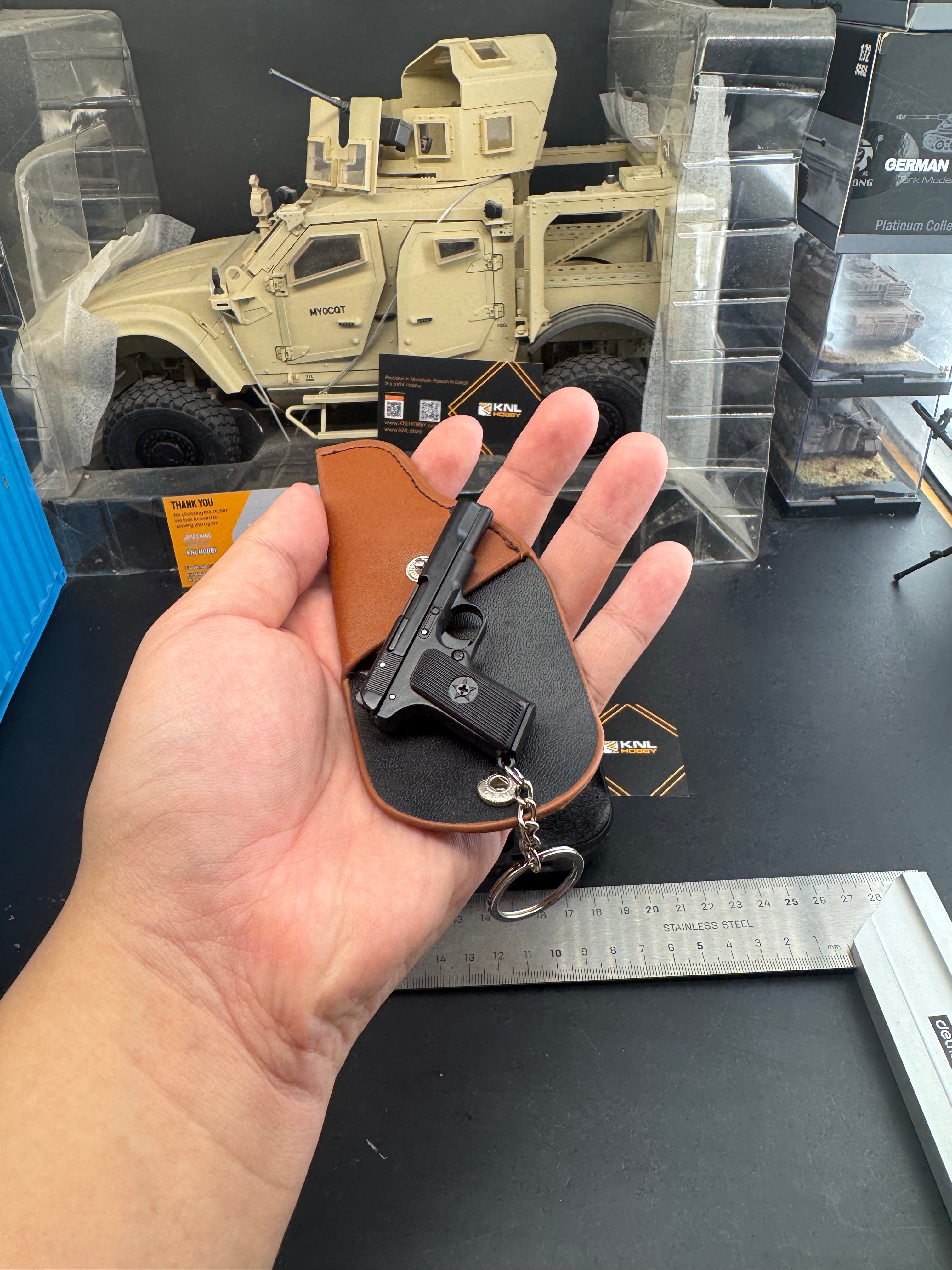KNL HOBBY 1/3 Scale TT33 Style 54 style Pistol Keychain, Alloy Diecast plastic Model with holster, Mini Handgun Collectible Toy with Storage Case, Non-Firing