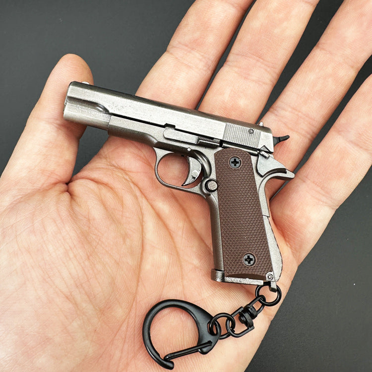 KNL Hobby 1/3 ratio M1911 Pistol Grey Gun metallic  pistol model bullet ejection function + 5 bullet model pistol model alloy toy size mini M1911 alloy model + collectible storage luaggage limited edition cannot shoot