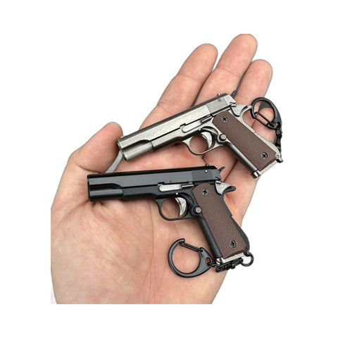 KNL Hobby 1/3 ratio M1911 Pistol Grey Gun metallic  pistol model bullet ejection function + 5 bullet model pistol model alloy toy size mini M1911 alloy model + collectible storage luaggage limited edition cannot shoot