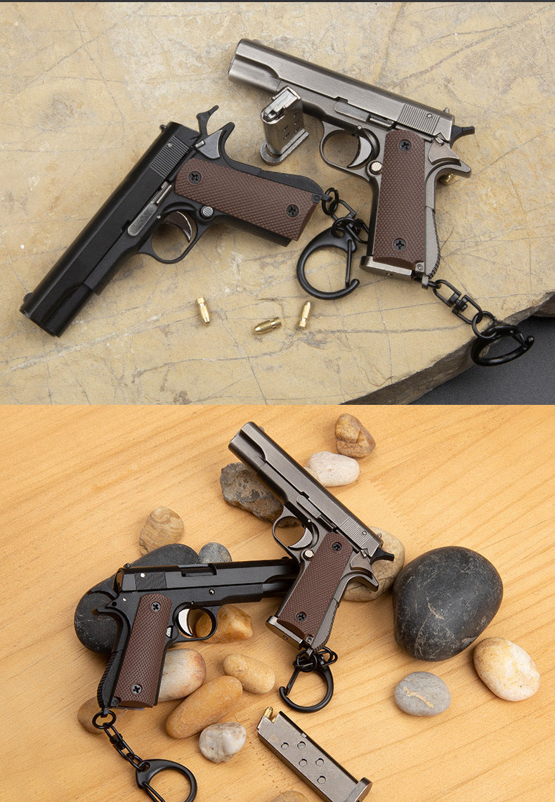 KNL Hobby 1/3 ratio M1911 Pistol Grey Gun metallic  pistol model bullet ejection function + 5 bullet model pistol model alloy toy size mini M1911 alloy model + collectible storage luaggage limited edition cannot shoot