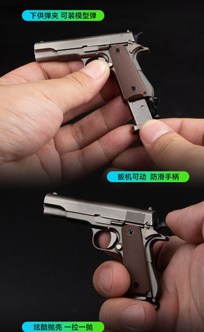 KNL Hobby 1/3 ratio M1911 Pistol Grey Gun metallic  pistol model bullet ejection function + 5 bullet model pistol model alloy toy size mini M1911 alloy model + collectible storage luaggage limited edition cannot shoot