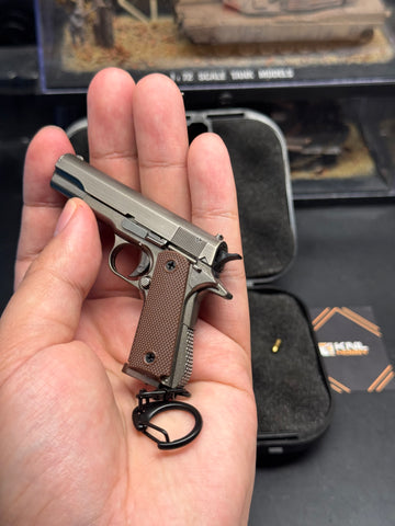 M1911 metal model keychain 1/3 scale gray gunmetal color with bullet ejection function and storage suitcase