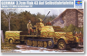 Trumpeter 1/35 scale model 01527 Sd.Kfz7 / 2 Flak 43 for air chariot trailer *