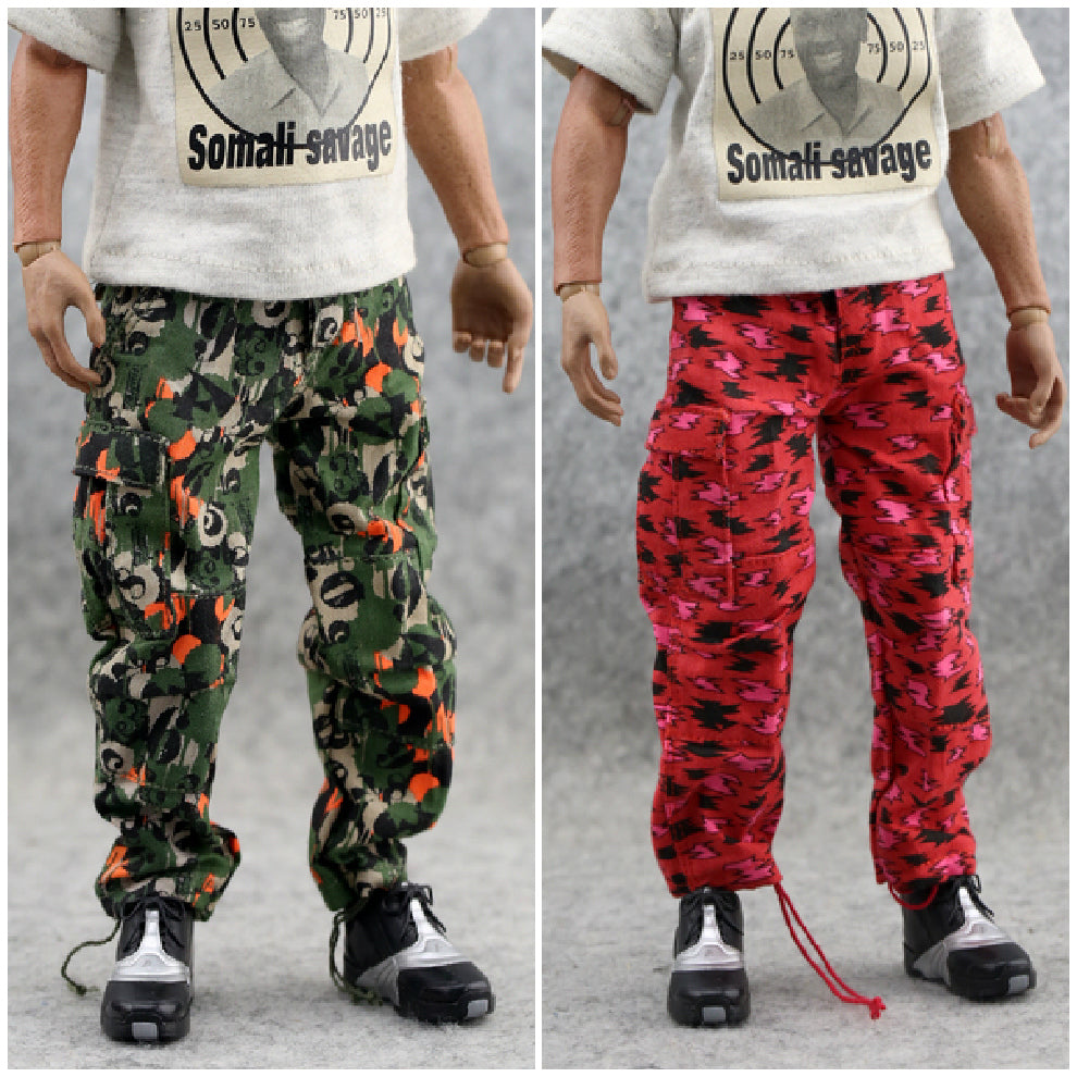 Out of stock spot 1/6 soldiers pants trend green red flower pants tide camouflage pants 6 points baby available Action Figures