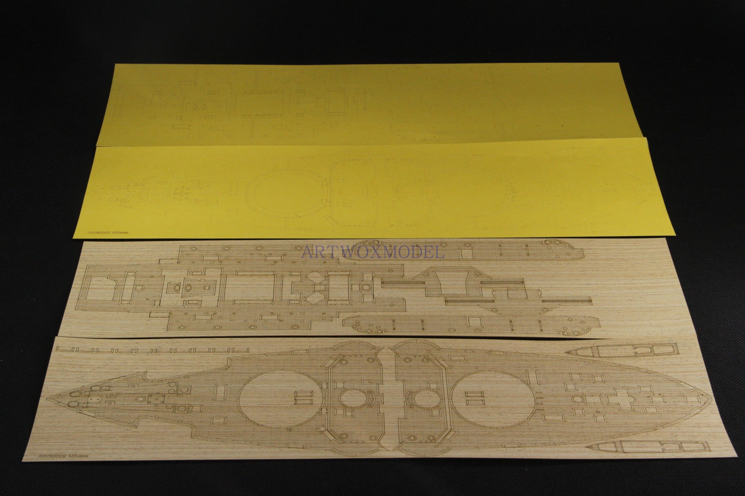 Artwox model wooden deck for Merit 620004, three hat battleship 1905 3M cover paper PE deck AM30002A