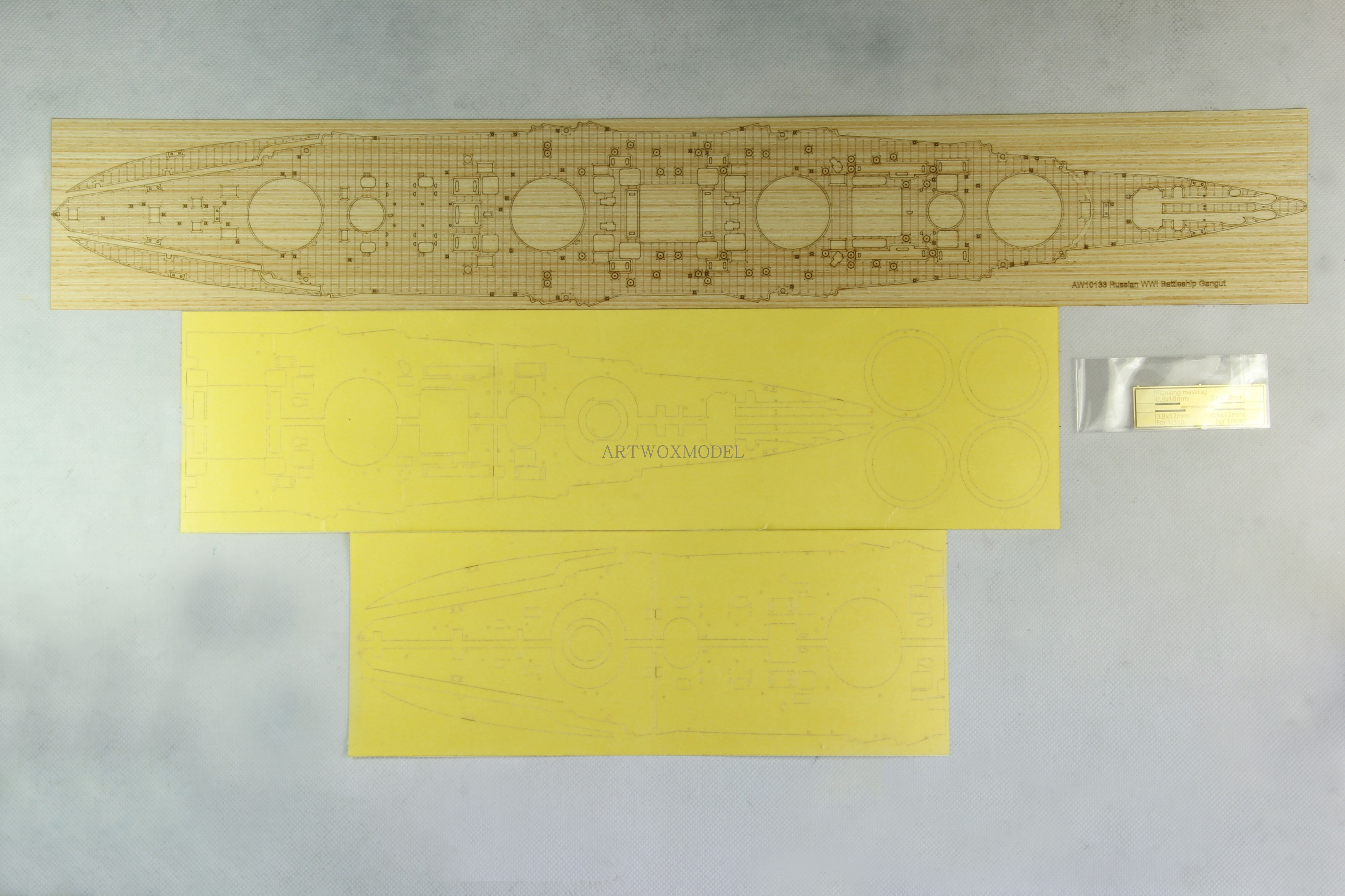 Artwox model wooden deck for Revell 05137 Russian First World War Ship Gangut wood deck PE 3M cover paper AM10012A