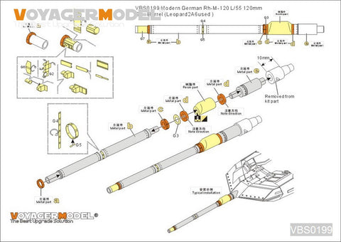 Voyager model metal etching sheet VBS0199 Modern German Rh-M-120 L/55 120mm gun barrel(used for Leopard 2A6)