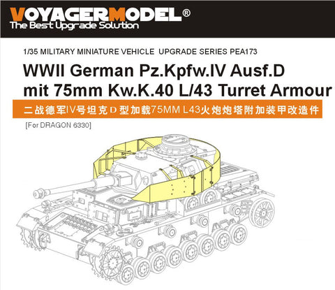 Voyager PEA173 4 tank D(Kw.K .40 L/43) turret additional armor modification etching pieces