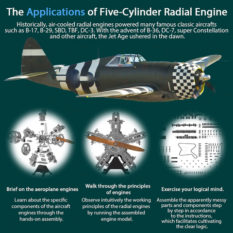 KNL Hobby 5 Cylinder Radial Engine Model Kit TECHING 1: 6 Full Metal fighter Engine DM105